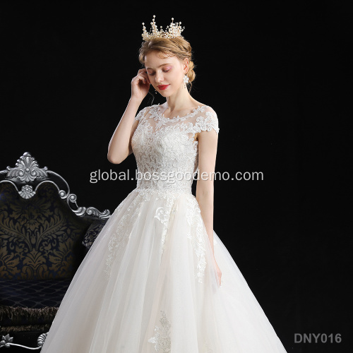 China Latest Simple Lace Long Sleeve Wedding Dress Bridal Gowns with Train Manufactory